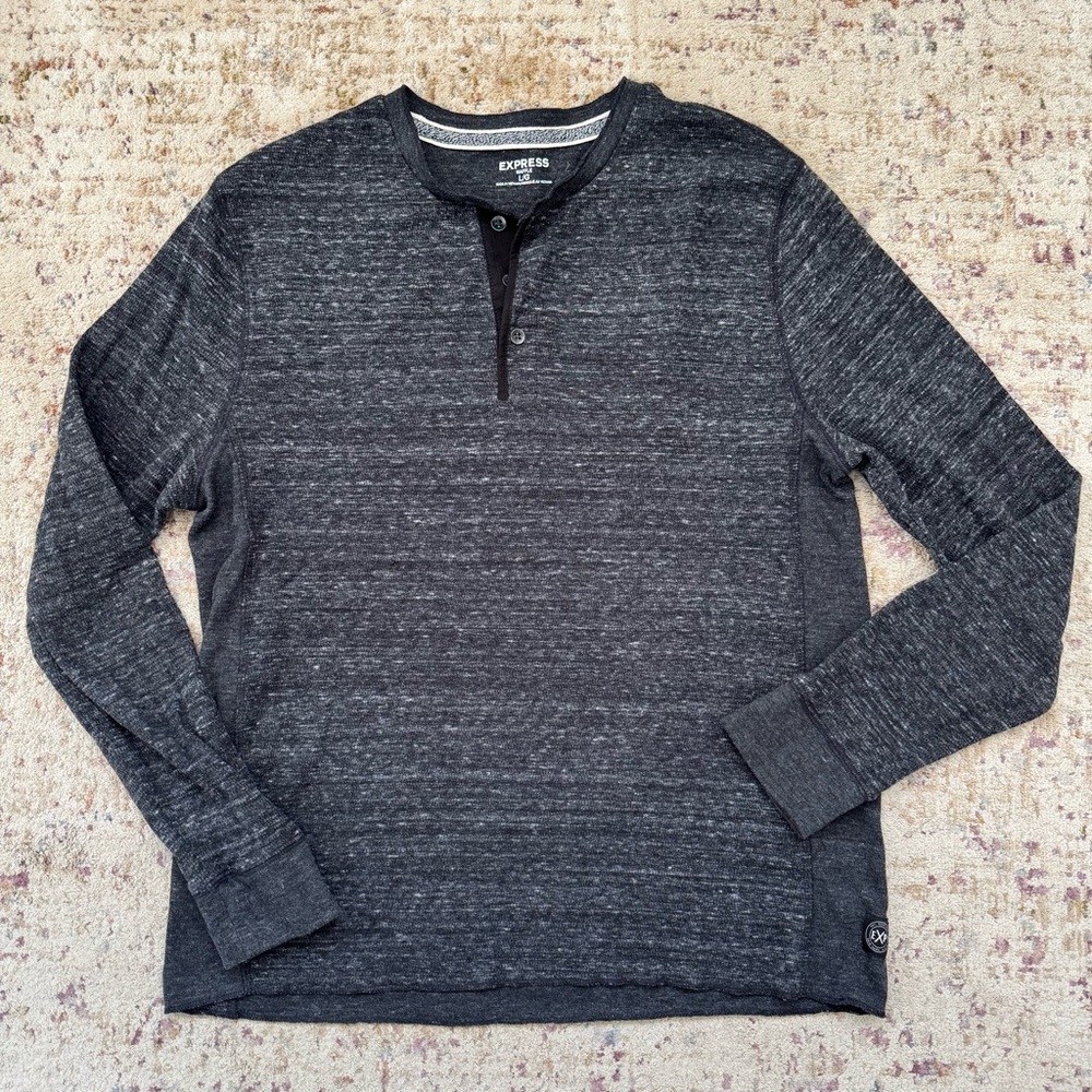 Express Gray Long Sleeve Henley Shirt